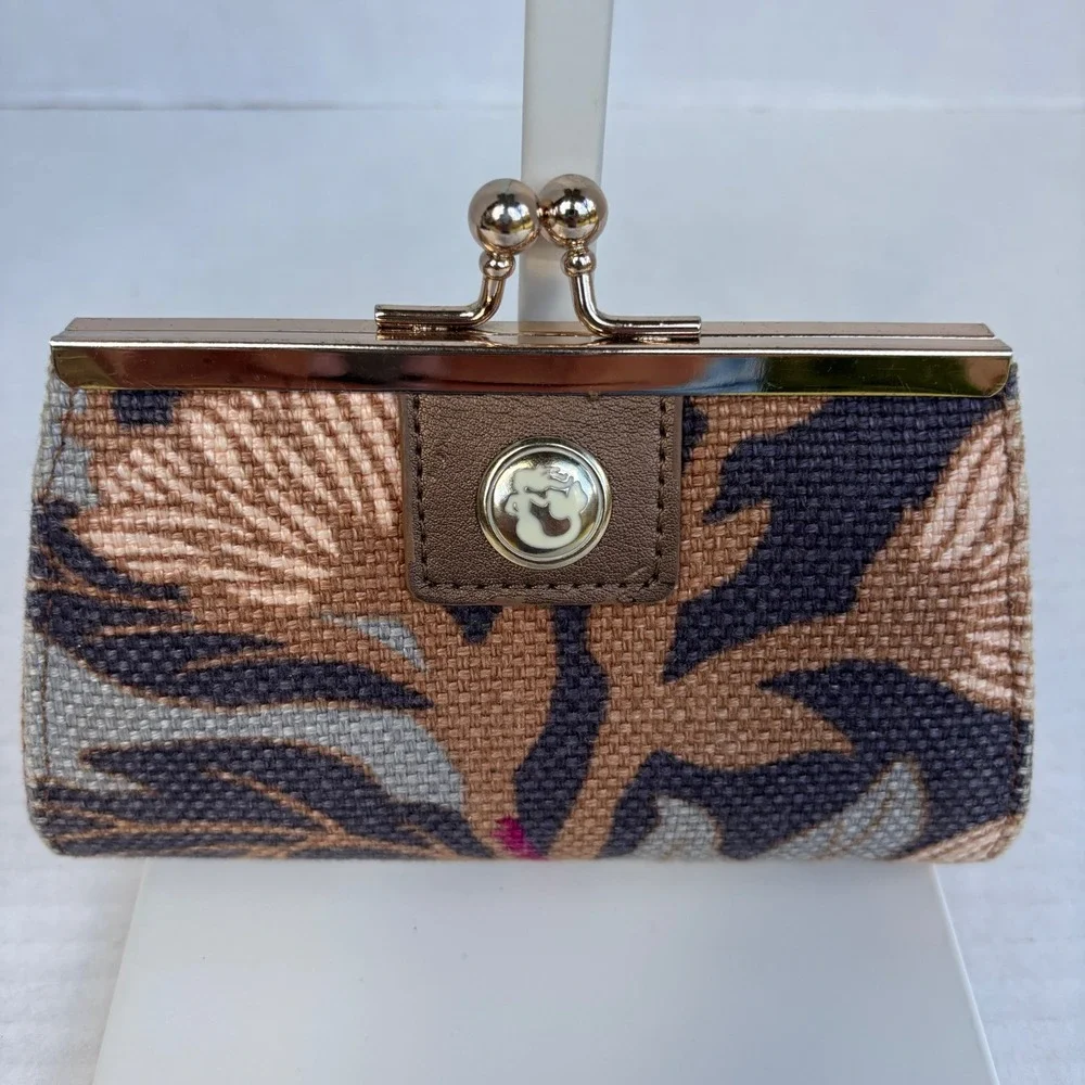 Spartina‎ 449 Daufuskie Island Floral Linen Leather Kiss Lock Coin Purse Wallet